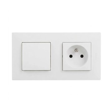 Legrand - Namų kištukinis lizdas ir vienpolinis jungiklis nr. 1 su rėmeliu NILOE STEP 250V balta