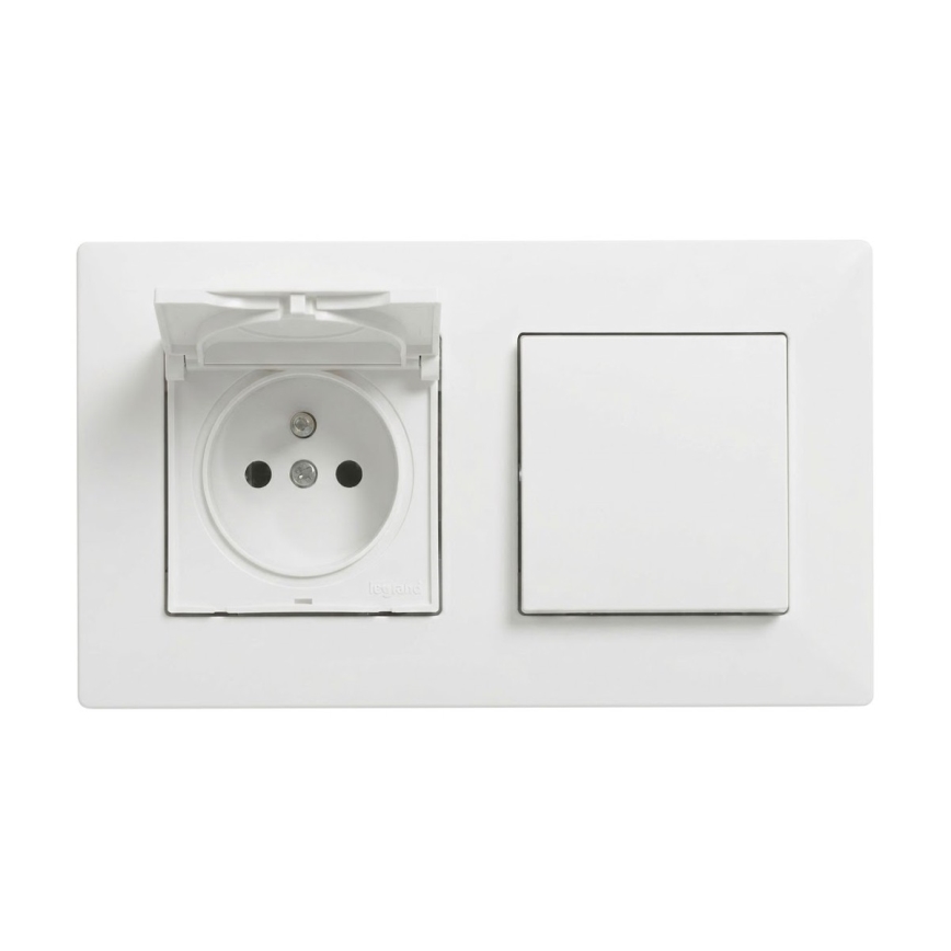 Legrand - Namų lizdas ir vienpolinis jungiklis Nr. 1 su rėmeliu NILOE STEP 250V baltas