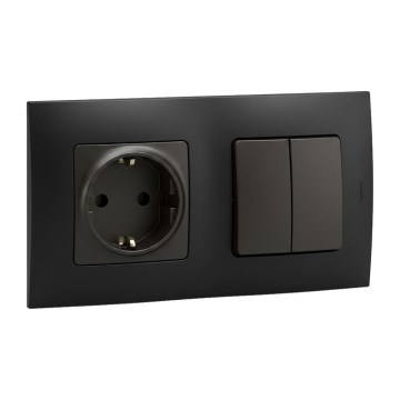 Legrand - Namų SCHUKO lizdas ir dvigubas serijinis jungiklis Nr. 5 su rėmeliu NILOE 250V juodas