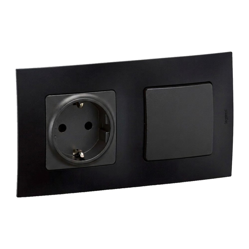 Legrand - Namų SCHUKO lizdas ir laiptų jungiklis nr. 6 su rėmeliu NILOE 250V juodas