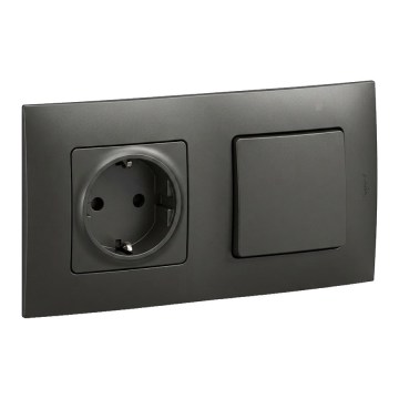 Legrand - Namų SCHUKO rozetė ir vienpolinis jungiklis Nr. 1 su rėmeliu NILOE 250V juoda