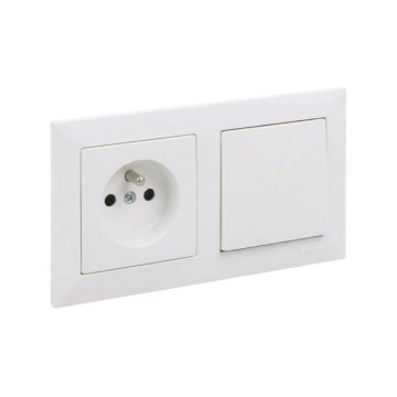 Legrand - Vienpolinis jungiklis Nr. 1 ir buitinė rozetė su rėmeliu SUNO 250V, baltos spalvos