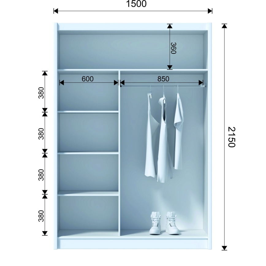 Lentyna su veidrodžiu SANTINO 150x215 cm balta/ąžuolo craft