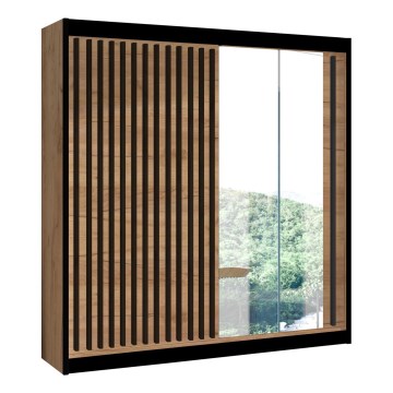Lentyna su veidrodžiu SANTINO 203x215 cm ąžuolo craft/juoda