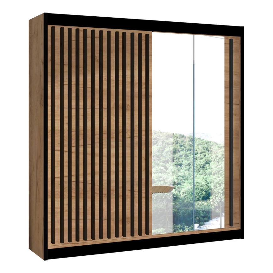 Lentyna su veidrodžiu SANTINO 203x215 cm ąžuolo craft/juoda
