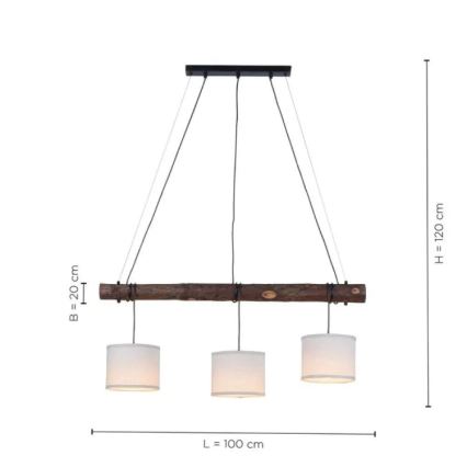 Leuchten Direkt 11238-79 - Pakabinamas sietynas BARK 3xE27/40W/230 medis