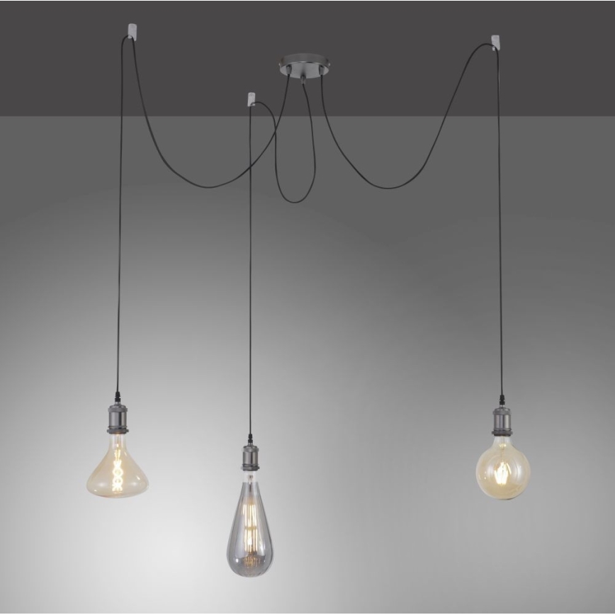 Leuchten Direkt 13571-18 - Pakabinamas sietynas DIY 3xE27/60W/230V voras juoda