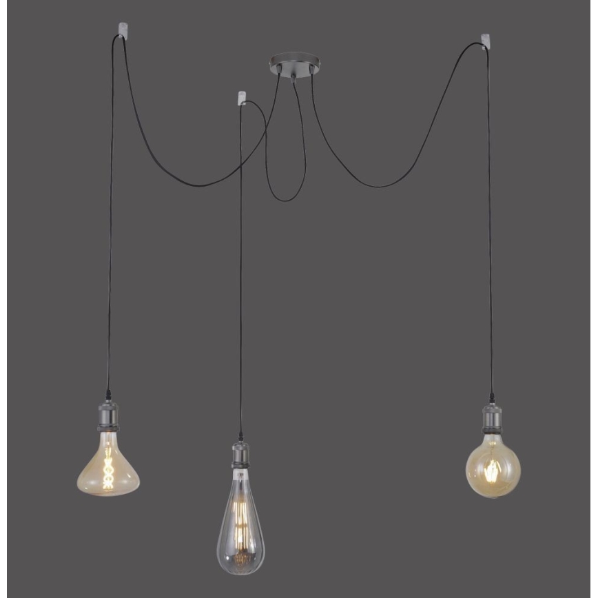 Leuchten Direkt 13571-18 - Pakabinamas sietynas DIY 3xE27/60W/230V voras juoda