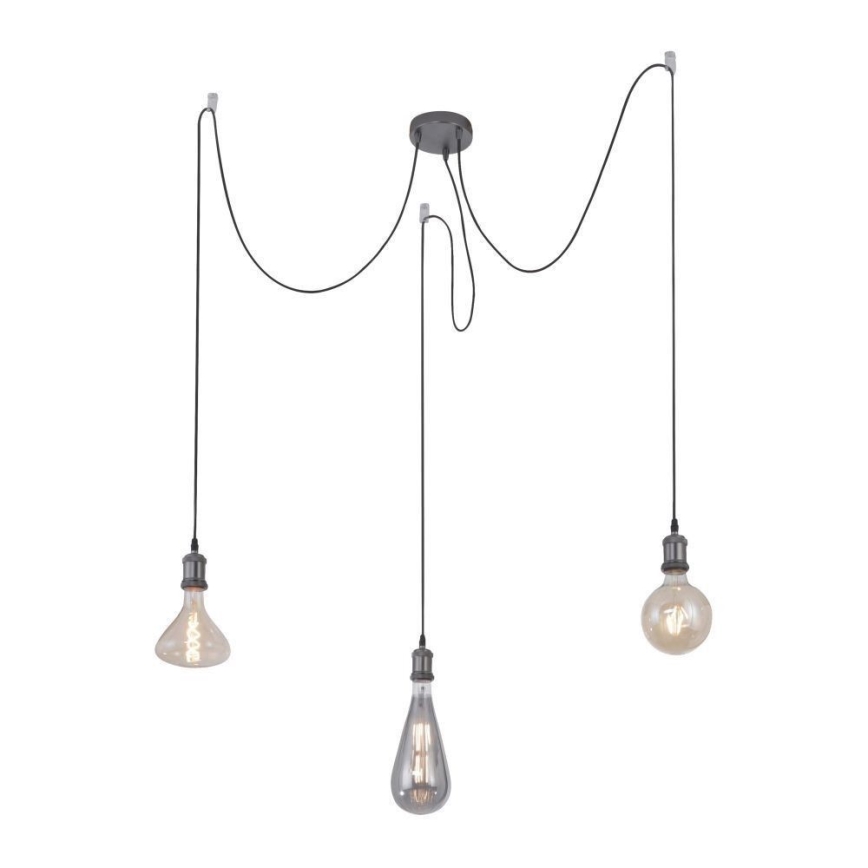 Leuchten Direkt 13571-18 - Pakabinamas sietynas DIY 3xE27/60W/230V voras juoda