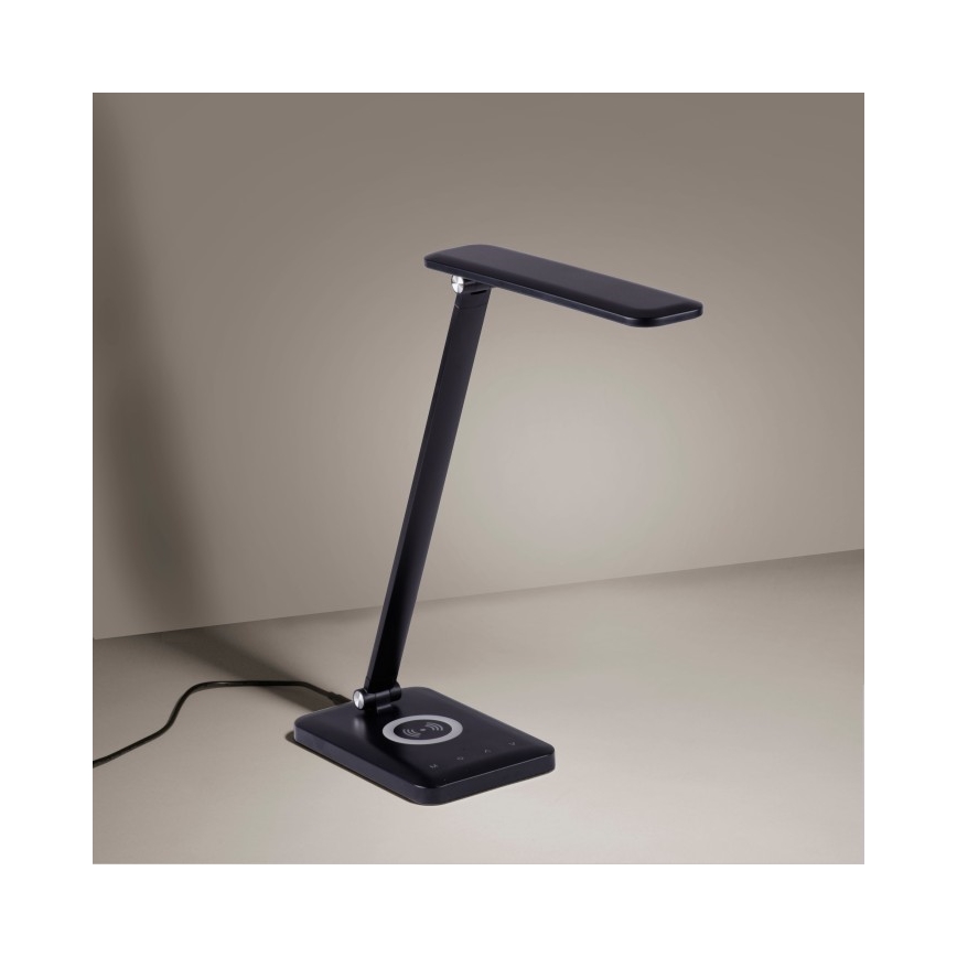Leuchten Direkt 14415-16 - LED Reguliuojama jutiklinė stalinė lempa su belaidžiu įkrovimu FLORENTINA LED/5W/230V 3000-5000K black + USB