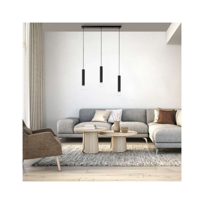 Leuchten Direkt 15618-18 - Pakabinamas sietynas BRUNA 3xE27/60W/230V juodas