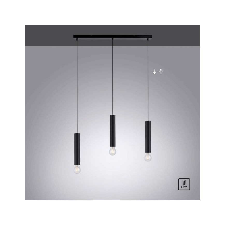 Leuchten Direkt 15618-18 - Pakabinamas sietynas BRUNA 3xE27/60W/230V juodas