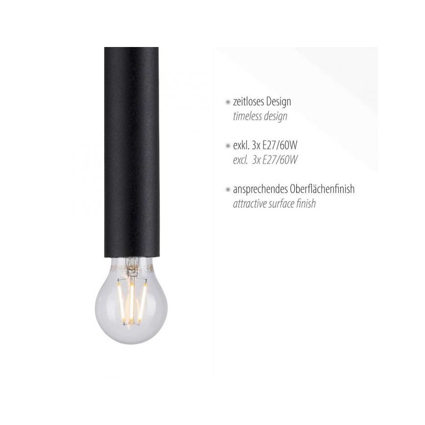 Leuchten Direkt 15618-18 - Pakabinamas sietynas BRUNA 3xE27/60W/230V juodas