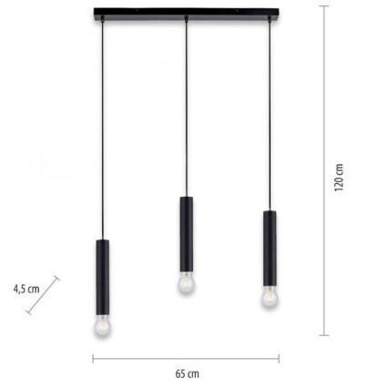 Leuchten Direkt 15618-18 - Pakabinamas sietynas BRUNA 3xE27/60W/230V juodas