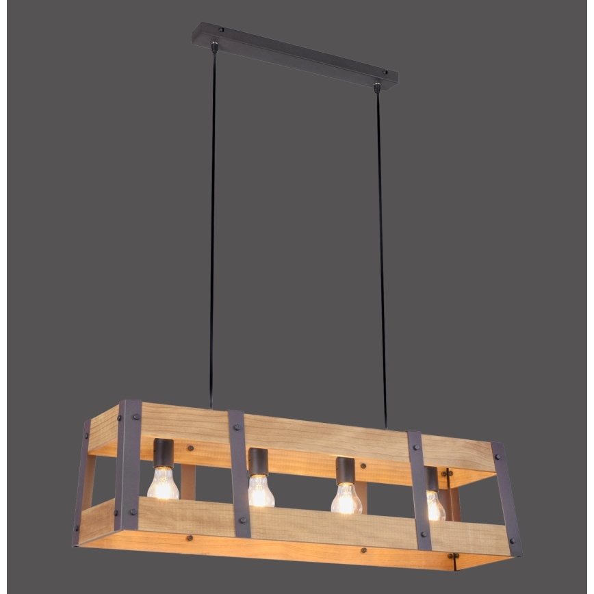 Leuchten Direkt 15721-79 - Sietynas, kabinamas ant virvės CRATE 4xE27/60W/230V