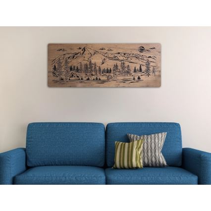 Li-Go 23521/OVL/DUB3 - LED reguliuojama sieninė dekoracija LED/10W/5V 30000 mAh 130x50 cm ąžuolas/kalnų trobelė