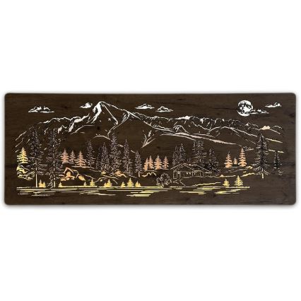 Li-Go 23521/OVL/DUB3 - LED reguliuojama sieninė dekoracija LED/10W/5V 30000 mAh 130x50 cm ąžuolas/kalnų trobelė