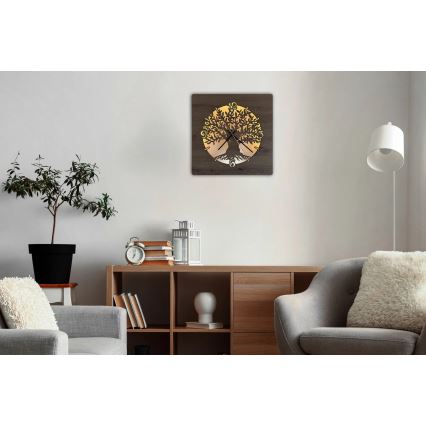 Li-Go 23537/DUB2 - LED reguliuojamas laikrodis LED/10W/5V 20000 mAh 42x42 cm ąžuolas/alyvmedis apskritime + nuotolinis valdymas