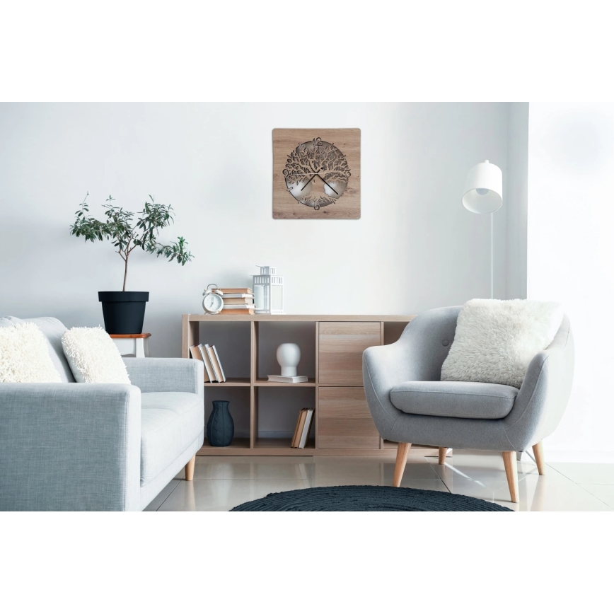 Li-Go 23537/DUB2 - LED reguliuojamas laikrodis LED/10W/5V 20000 mAh 42x42 cm ąžuolas/alyvmedis apskritime + nuotolinis valdymas