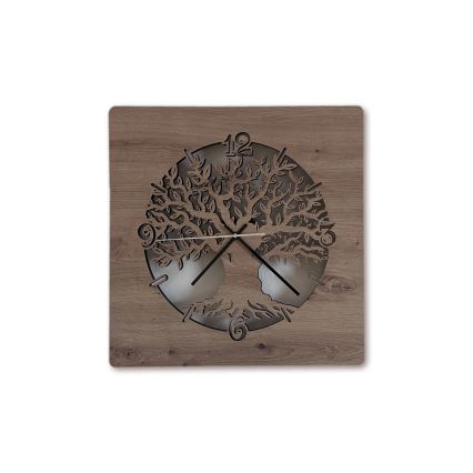 Li-Go 23537/DUB2 - LED reguliuojamas laikrodis LED/10W/5V 20000 mAh 42x42 cm ąžuolas/alyvmedis apskritime + nuotolinis valdymas