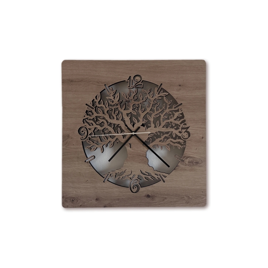 Li-Go 23537/DUB2 - LED reguliuojamas laikrodis LED/10W/5V 20000 mAh 42x42 cm ąžuolas/alyvmedis apskritime + nuotolinis valdymas