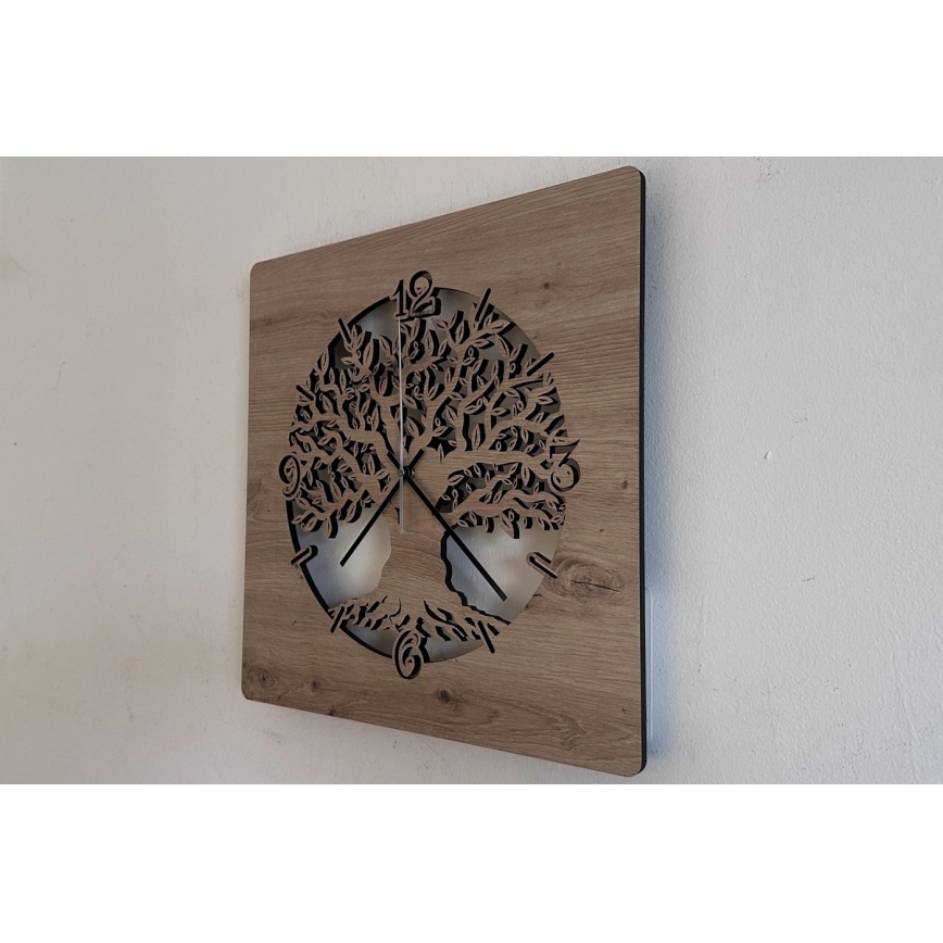 Li-Go 23537/DUB2 - LED reguliuojamas laikrodis LED/10W/5V 20000 mAh 42x42 cm ąžuolas/alyvmedis apskritime + nuotolinis valdymas