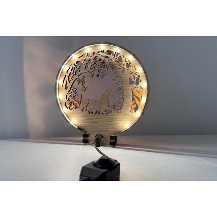 Li-Go 23568/DUB2 - Reguliuojama LED stalinė dekoracija LED/12W/230V 20x22 cm ąžuolas/Vienaragis