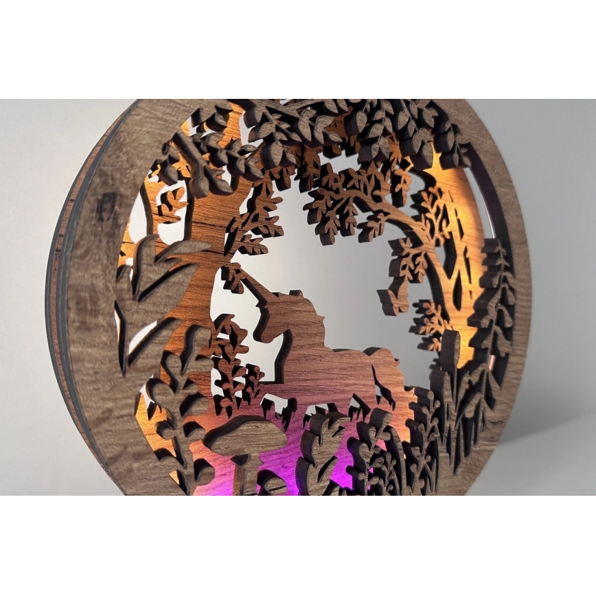 Li-Go 23568/DUB2 - Reguliuojama LED stalinė dekoracija LED/12W/230V 20x22 cm ąžuolas/Vienaragis