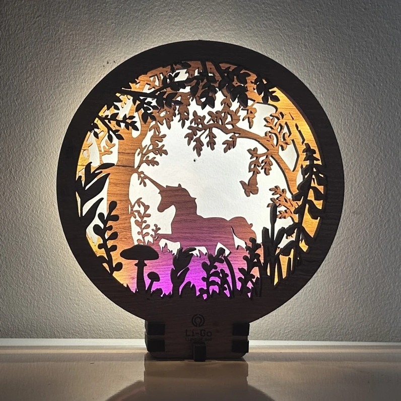 Li-Go 23568/DUB2 - LED reguliuojama stalo dekoracija LED/12W/230V 20x22 cm ąžuolas/vienaragis