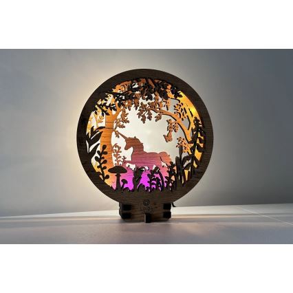 Li-Go 23568/DUB2 - LED reguliuojama stalo dekoracija LED/12W/230V 20x22 cm ąžuolas/vienaragis