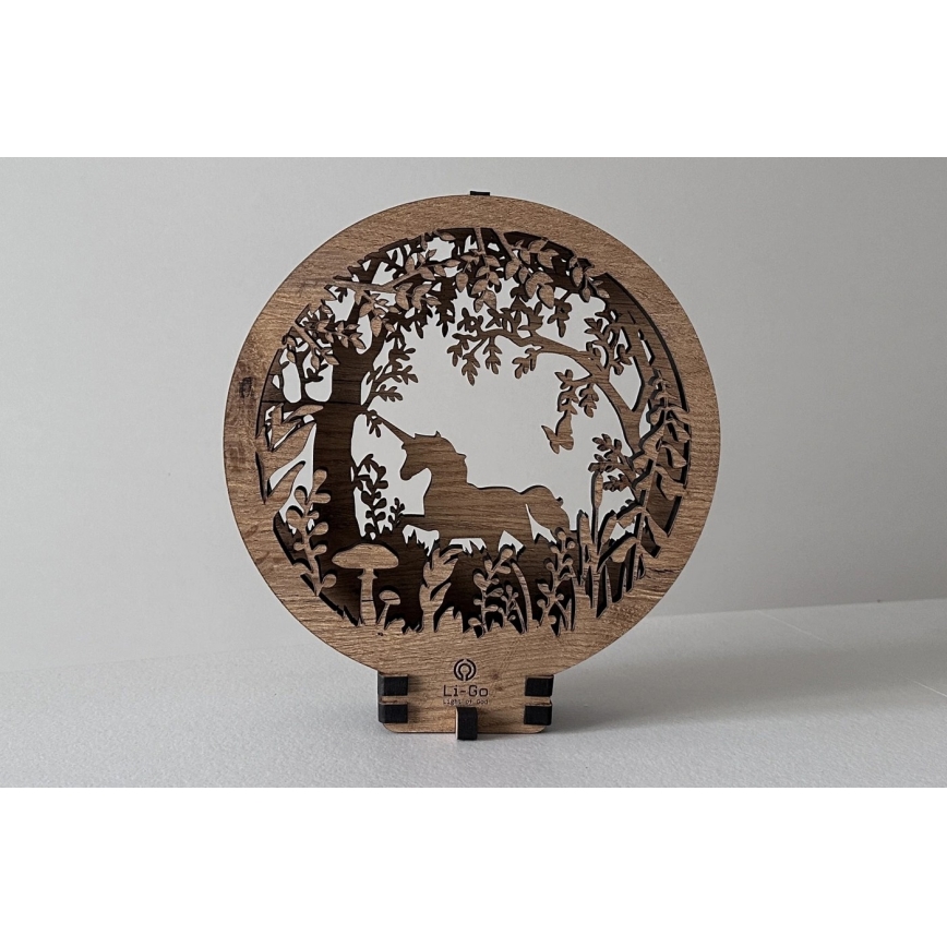 Li-Go 23568/DUB2 - LED reguliuojama stalo dekoracija LED/12W/230V 20x22 cm ąžuolas/vienaragis