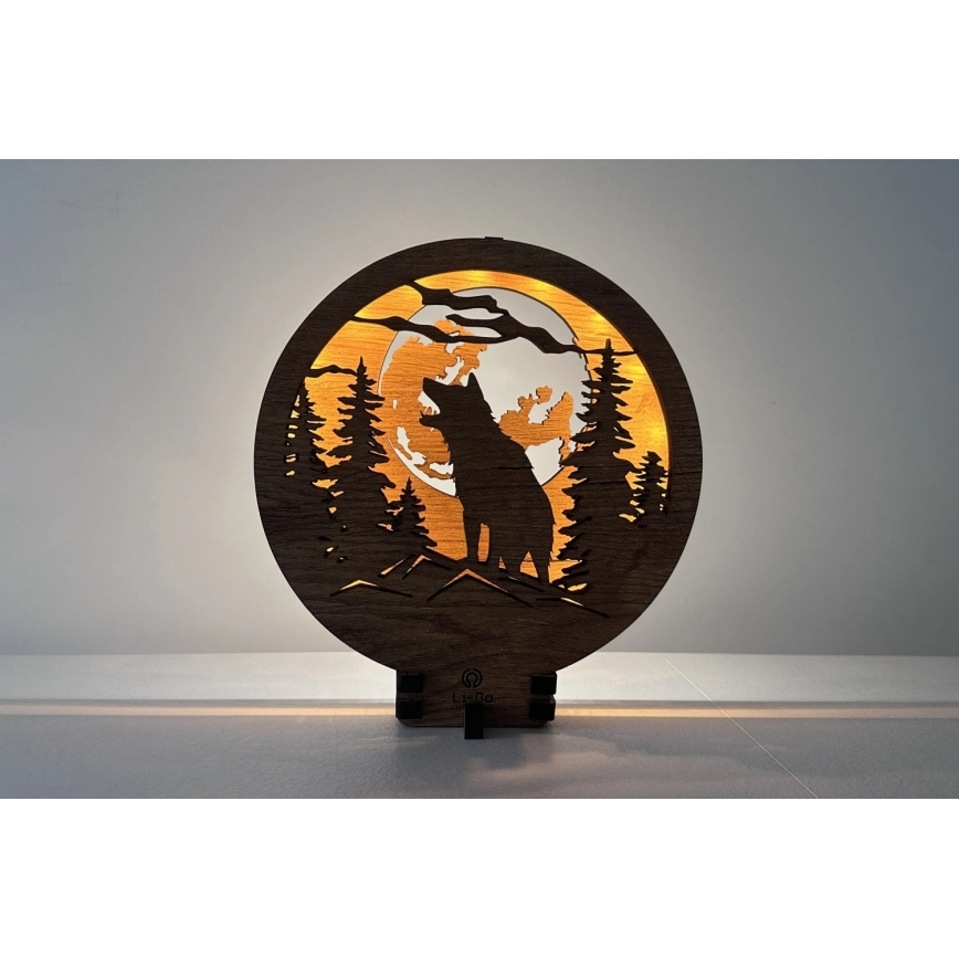 Li-Go 23574/DUB2 - reguliuojama LED stalinė dekoracija LED/12W/230V 20x22 cm ąžuolas/Vilkas ir mėnulis