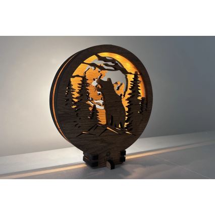 Li-Go 23574/DUB2 - reguliuojama LED stalinė dekoracija LED/12W/230V 20x22 cm ąžuolas/Vilkas ir mėnulis