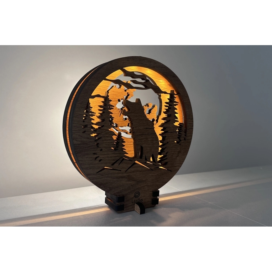 Li-Go 23574/DUB2 - reguliuojama LED stalinė dekoracija LED/12W/230V 20x22 cm ąžuolas/Vilkas ir mėnulis