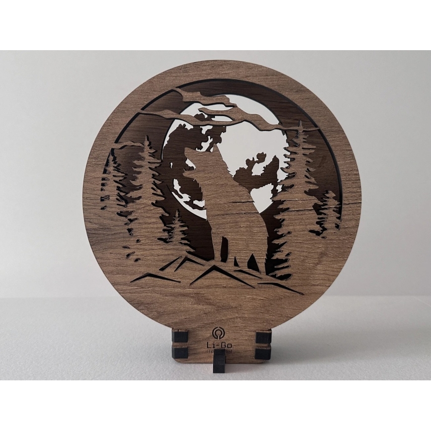 Li-Go 23574/DUB2 - reguliuojama LED stalinė dekoracija LED/12W/230V 20x22 cm ąžuolas/Vilkas ir mėnulis