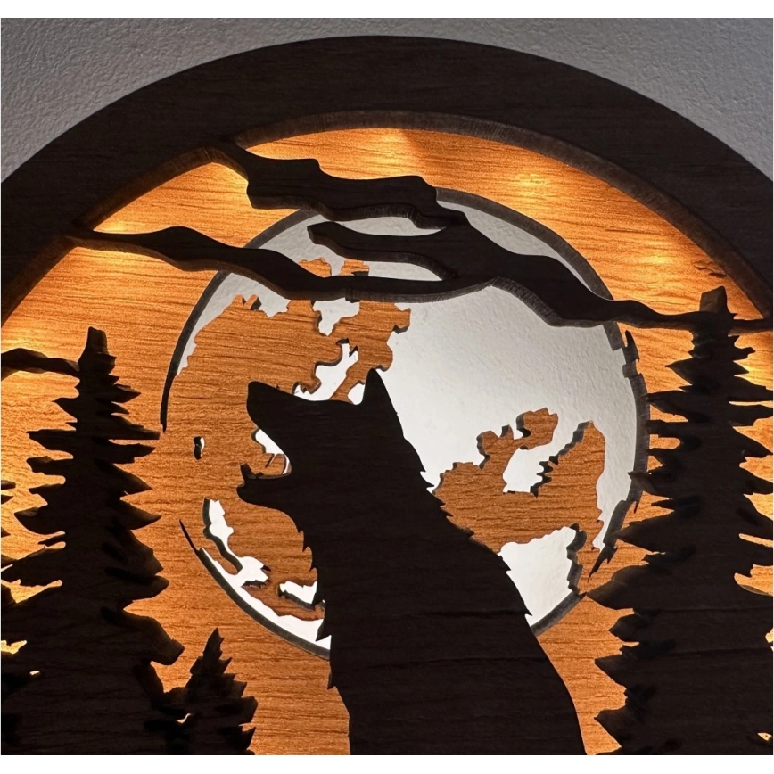 Li-Go 23574/DUB2 - reguliuojama LED stalinė dekoracija LED/12W/230V 20x22 cm ąžuolas/Vilkas ir mėnulis