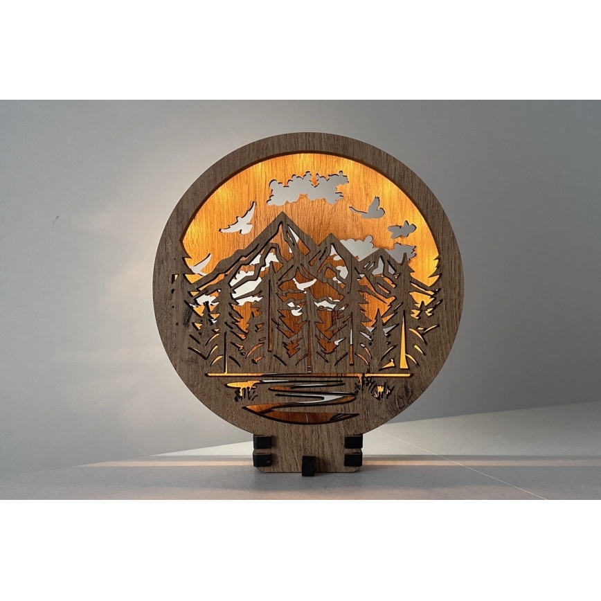 Li-Go 23583/DUB2 - Reguliuojamo ryškumo LED stalo dekoracija LED/12W/230V 20x22 cm ąžuolas/Kalnai ir miškas