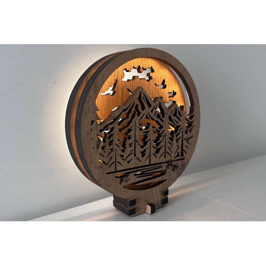 Li-Go 23583/DUB2 - Reguliuojamo ryškumo LED stalo dekoracija LED/12W/230V 20x22 cm ąžuolas/Kalnai ir miškas