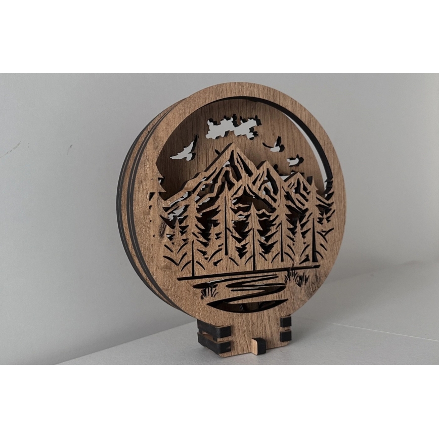 Li-Go 23583/DUB2 - Reguliuojamo ryškumo LED stalo dekoracija LED/12W/230V 20x22 cm ąžuolas/Kalnai ir miškas