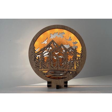 Li-Go 23583/DUB2 - Reguliuojama LED stalinė dekoracija LED/12W/230V 20x22 cm ąžuolas/Kalnai ir miškas