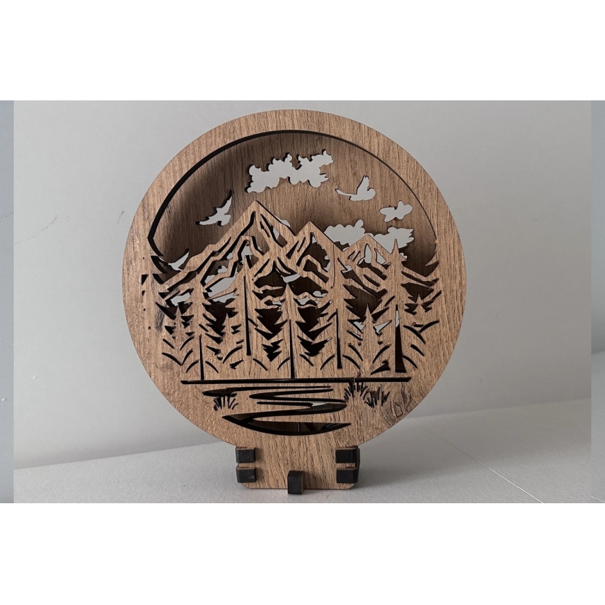 Li-Go 23583/DUB2 - Reguliuojama LED stalinė dekoracija LED/12W/230V 20x22 cm ąžuolas/Kalnai ir miškas