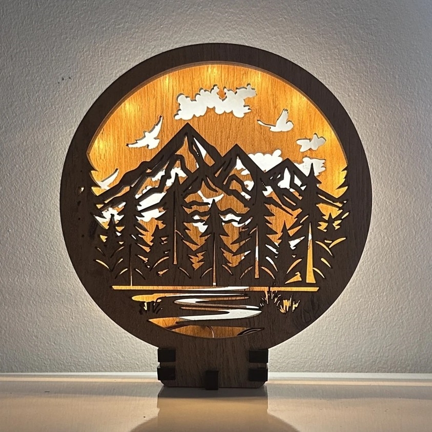 Li-Go 23583/DUB2 - Reguliuojama LED stalinė dekoracija LED/12W/230V 20x22 cm ąžuolas/Kalnai ir miškas