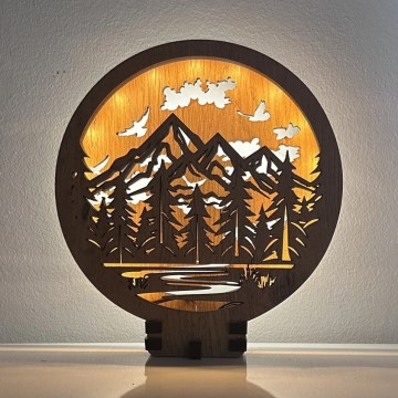 Li-Go 23583/DUB2 - Reguliuojamo ryškumo LED stalo dekoracija LED/12W/230V 20x22 cm ąžuolas/Kalnai ir miškas