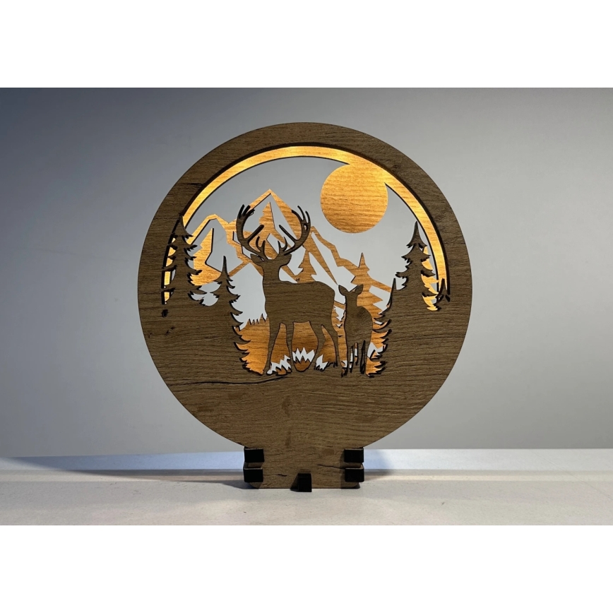 Li-Go 23592/DUB2 - LED reguliuojamo ryškumo stalo dekoracija LED/12W/230V 20x22 cm ąžuolas/elnias ir elnė