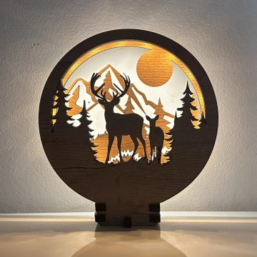 Li-Go 23592/DUB2 - Reguliuojama LED stalinė dekoracija LED/12W/230V 20x22 cm ąžuolas/elnias ir elnė