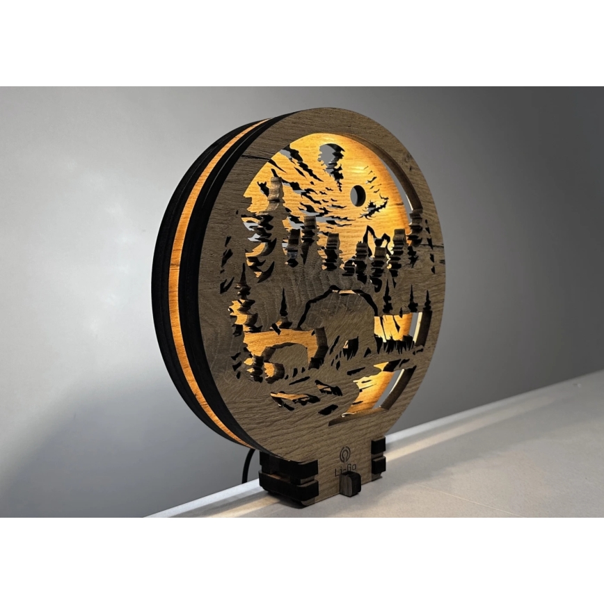 Li-Go 23595/DUB2 - Dimeriu reguliuojama LED stalinė dekoracija LED/12W/230V 20x22 cm ąžuolas/meškos