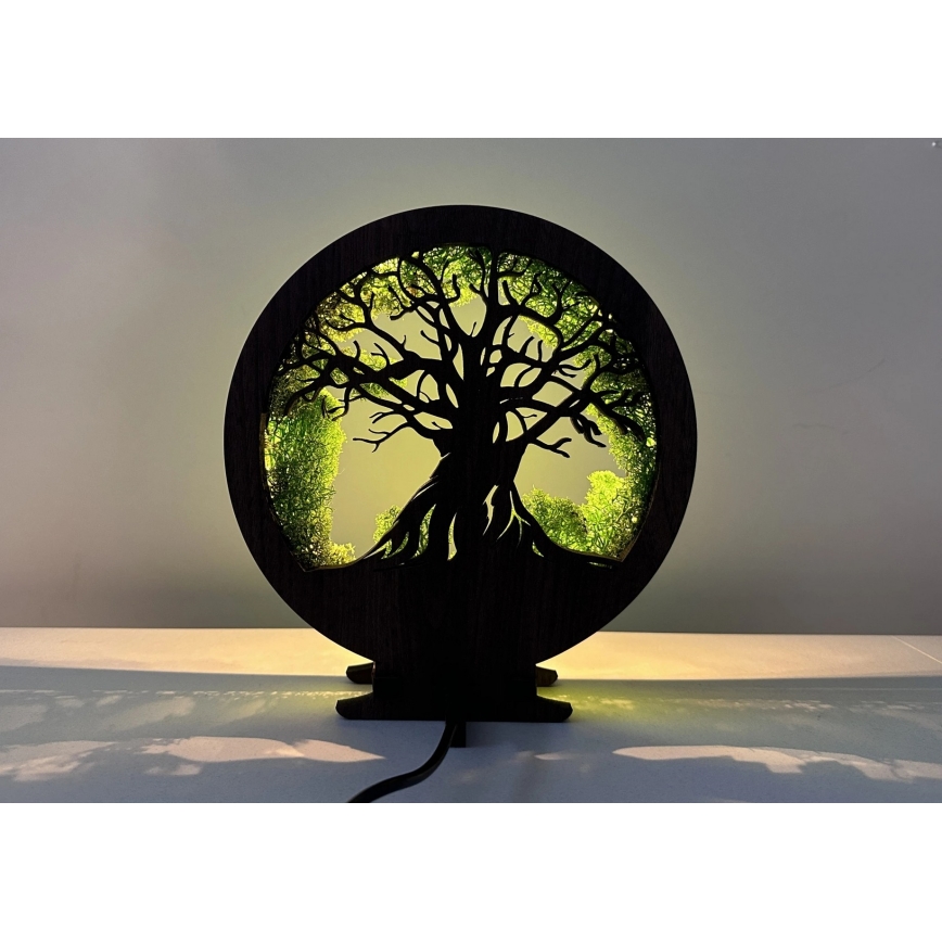 Li-Go 23604/DUB2 - reguliuojama LED stalo dekoracija LED/12W/230V 20x22 cm ąžuolas/samanos ir medis