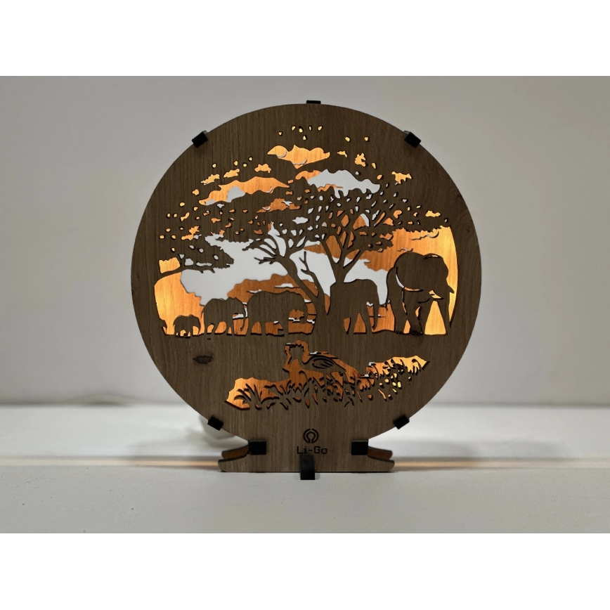 Li-Go 23610/DUB2 - LED Reguliuojamas stalinis dekoratyvinis šviestuvas LED/12W/230V 20x22 cm ąžuolas/drambliai