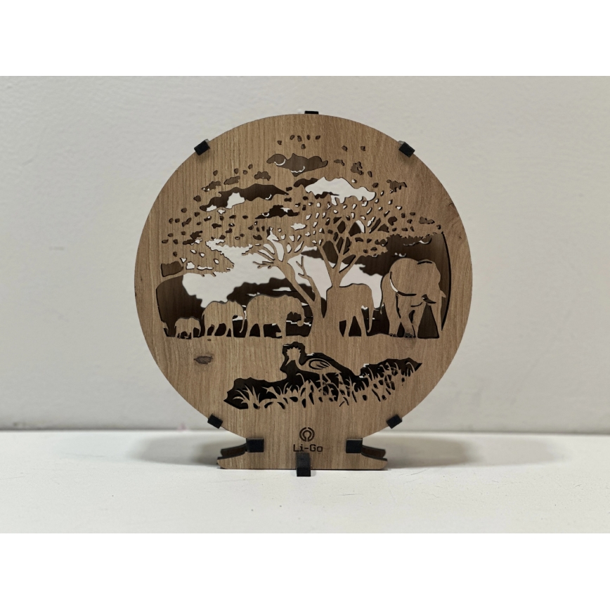 Li-Go 23610/DUB2 - Dimeriuojamas LED stalinis dekoratyvinis šviestuvas LED/12W/230V 20x22 cm ąžuolas/drambliai