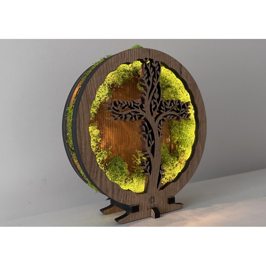 Li-Go 23622/DUB2 - LED reguliuojama stalinė dekoracija LED/12W/230V 20x22 cm ąžuolas/Kryžius samanose